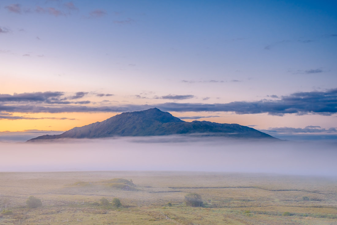 Sunrise with mist drifting across the moss at Mingarry and shrouding the lower slopes of Ben Resipole | Moidart Scotland | Steven Marshall Photography